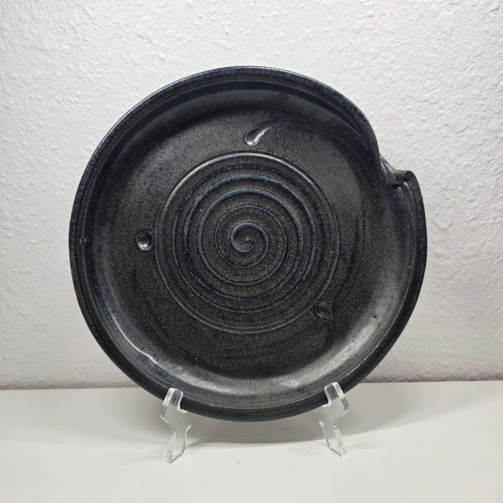 Studio Pottery Signed Spiral Dish handmade Spoon Rest Artisan Ceramic